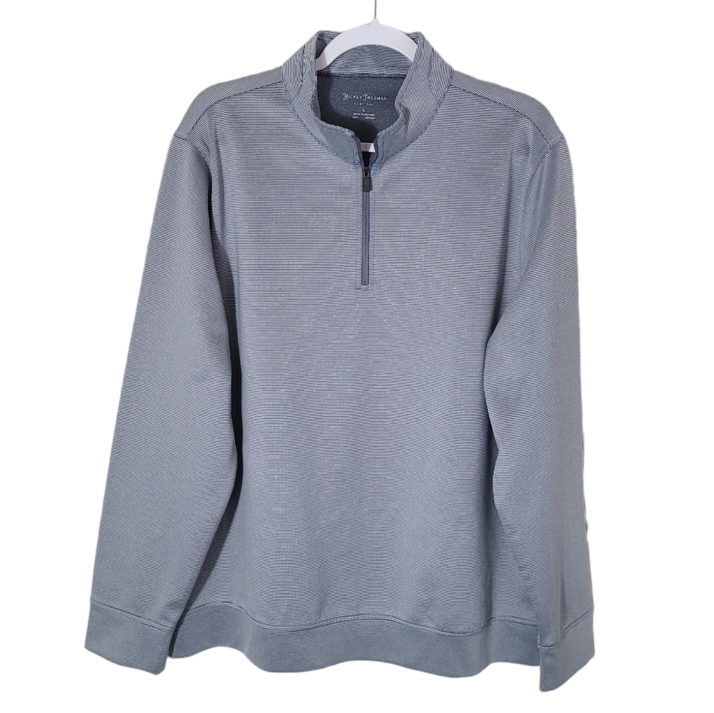 Hickey Freeman New York gray striped 1/4 zip long sleeve pullover shirt Large